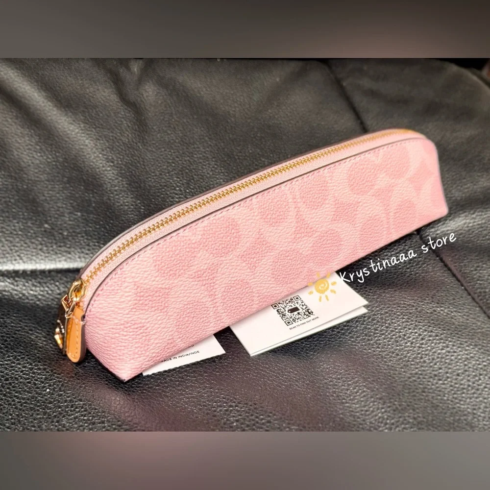 NWT Coach Pencil Case in Signature Canvas in Gold/Powder Pink